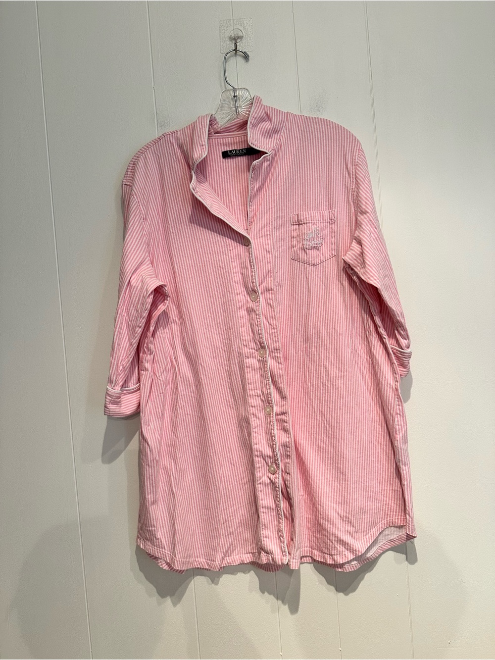 Lauren Ralph Lauren Pink Stripe Cotton Sleepshirt Nightshirt Pajama XL - Picture 3 of 10